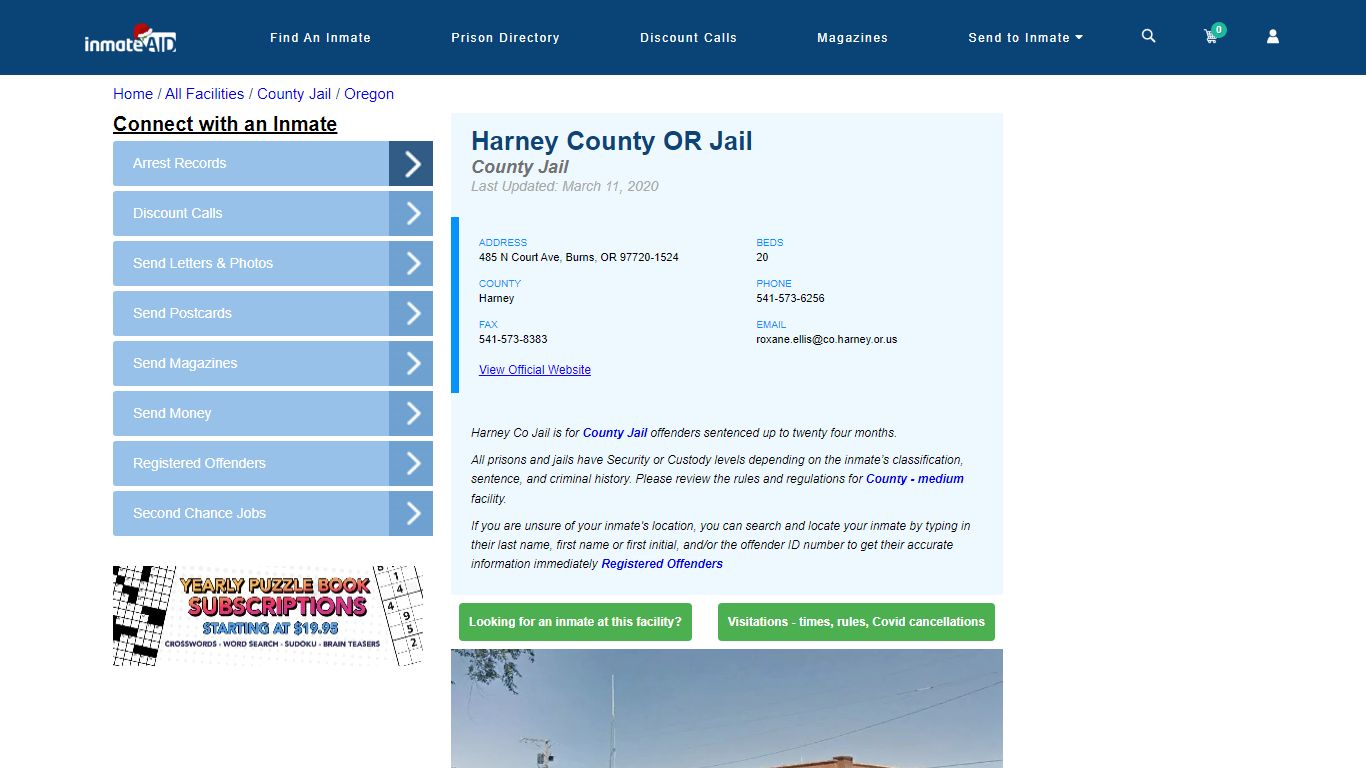 Harney County OR Jail - Inmate Locator - Burns, OR