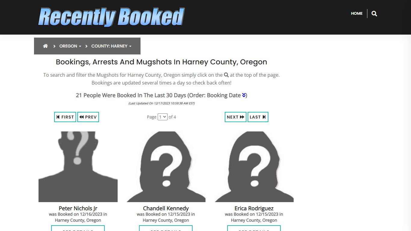 Recent bookings, Arrests, Mugshots in Harney County, Oregon