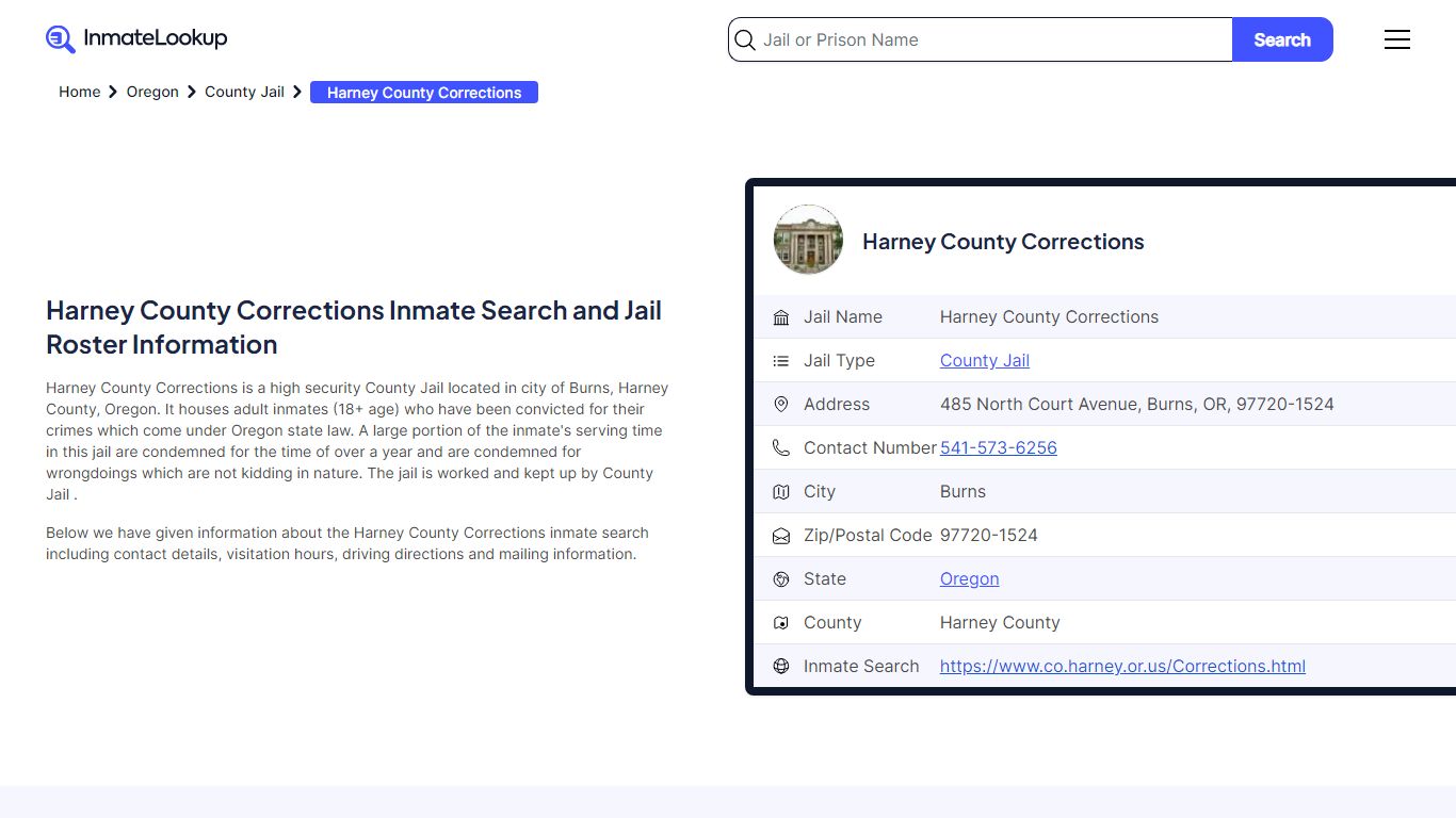 Harney County Corrections (OR) Inmate Search Oregon - Inmate Lookup